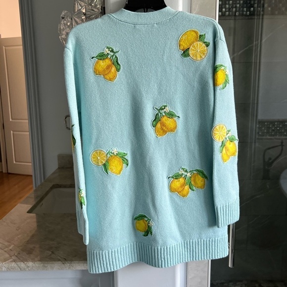 ALICE + OLIVIA BRADFORD LEMON EMBROIDERED GRANDPA CARDIGAN - Picture 11 of 16